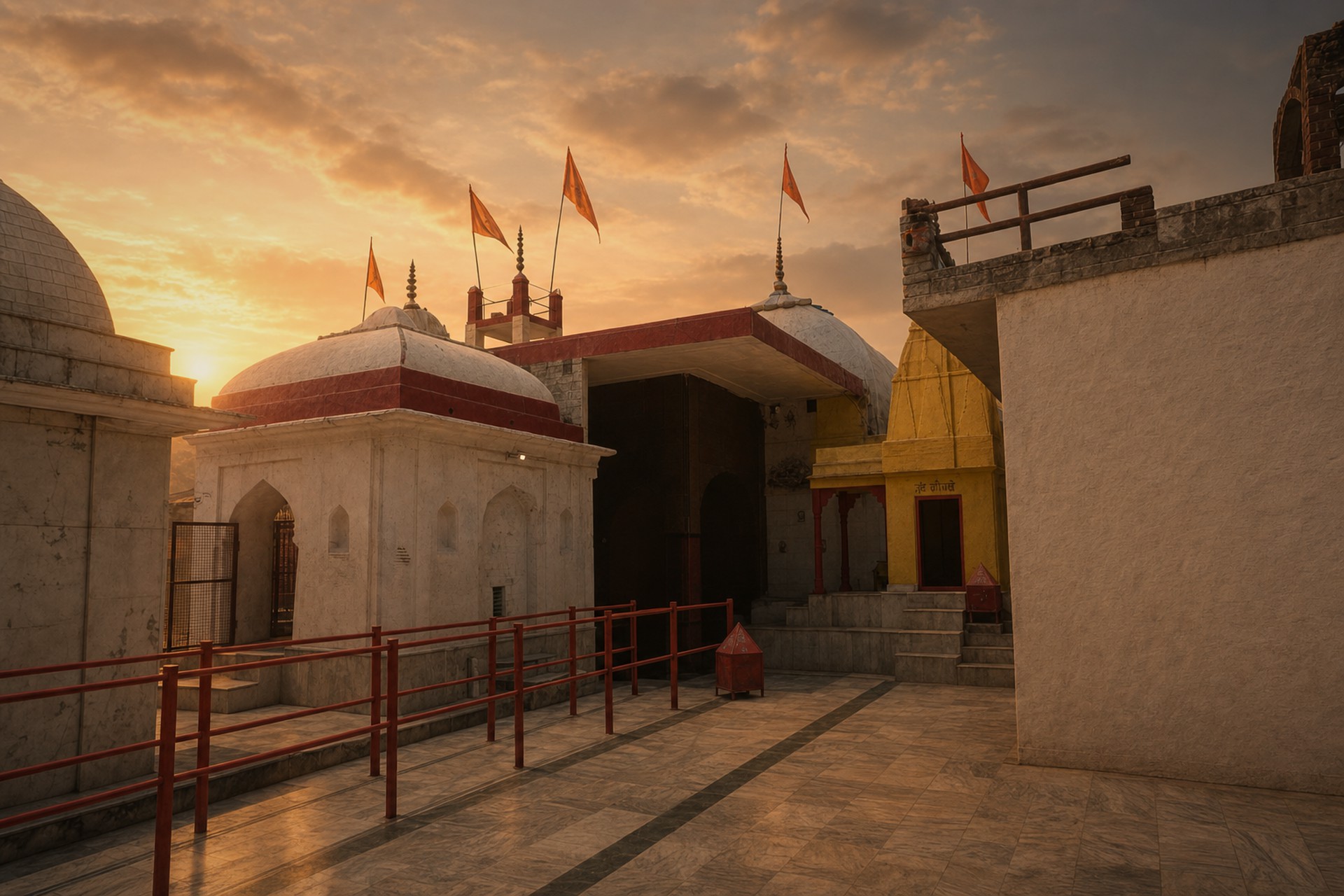 Lodheshwar Mahadev Mandir courtyard at Mahadeva at dusk
